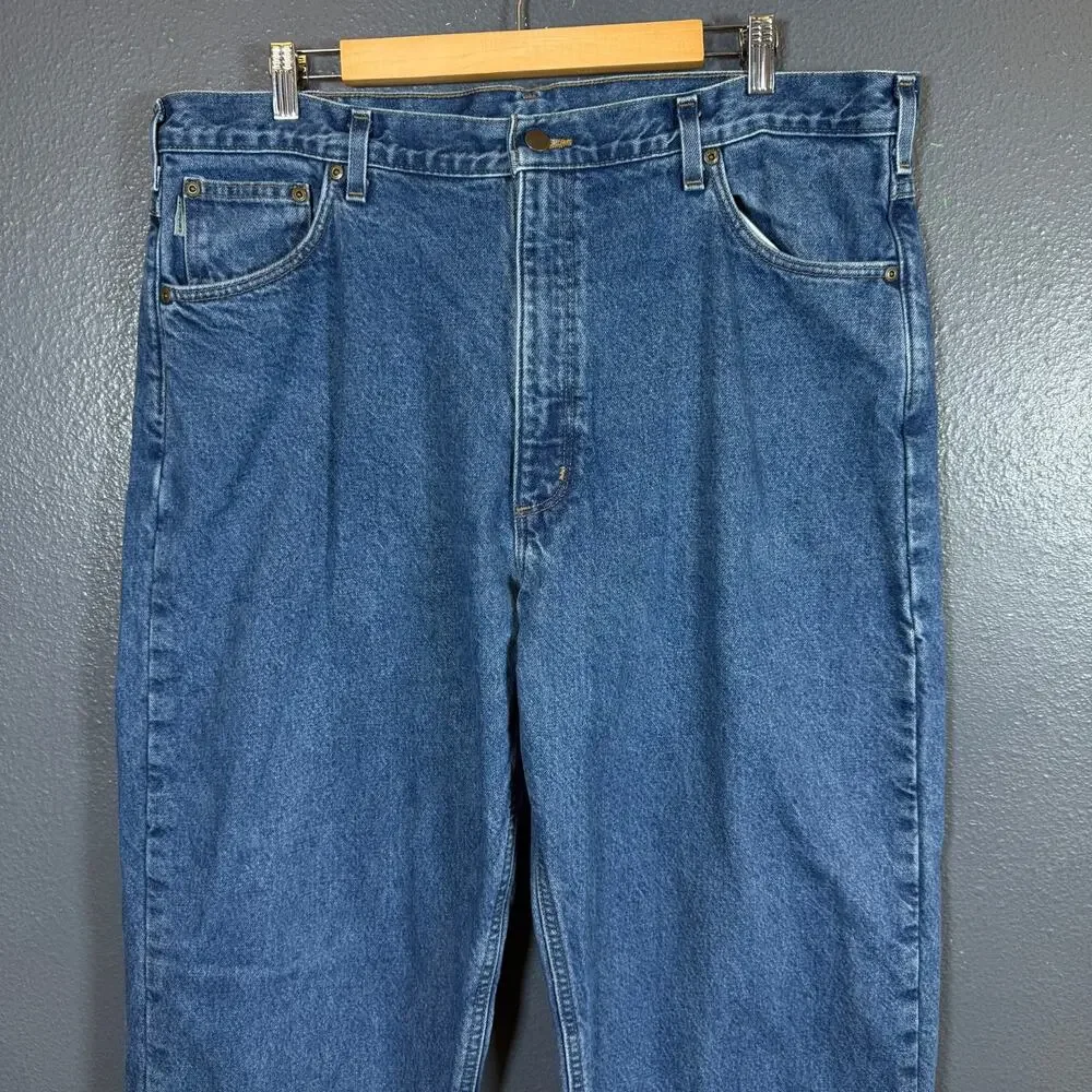 Carhartt 40/34 men’s blue workwear denim jeans baggy pants Flannel Lined